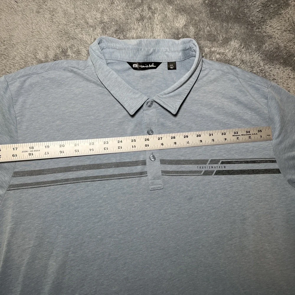 Travis Matthew Men's SZ 3XL Short Sleeve Gold Polo Baby Blue W Grey Stripe Shirt